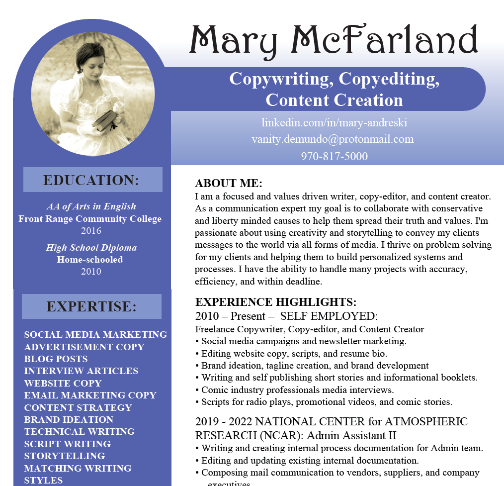 Mary McFarland's current CV