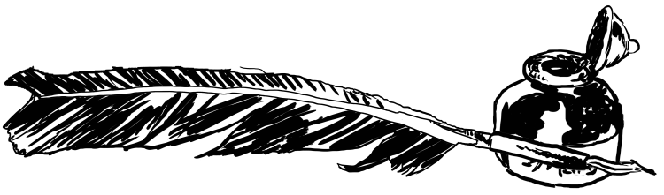 an ink jar and feather quill